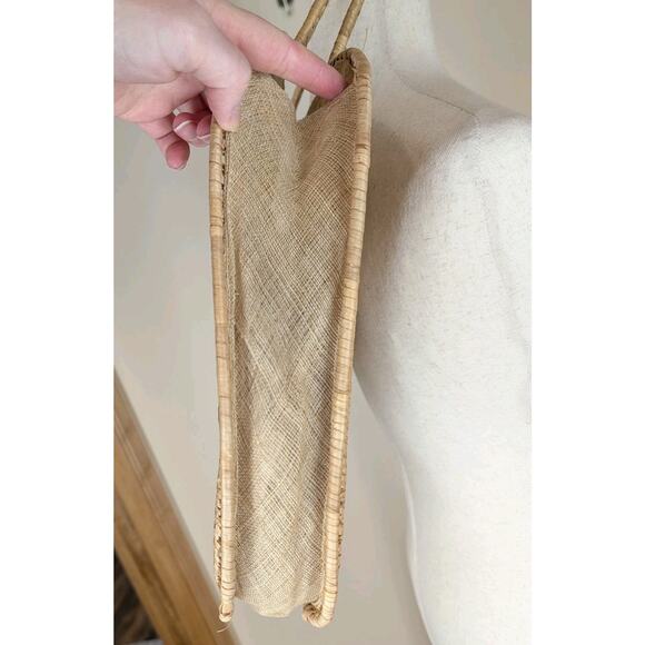 Vintage Woven Straw Natural Tote Bag Floral Bag Cottagecore Boho Raffia Square - Picture 2 of 10